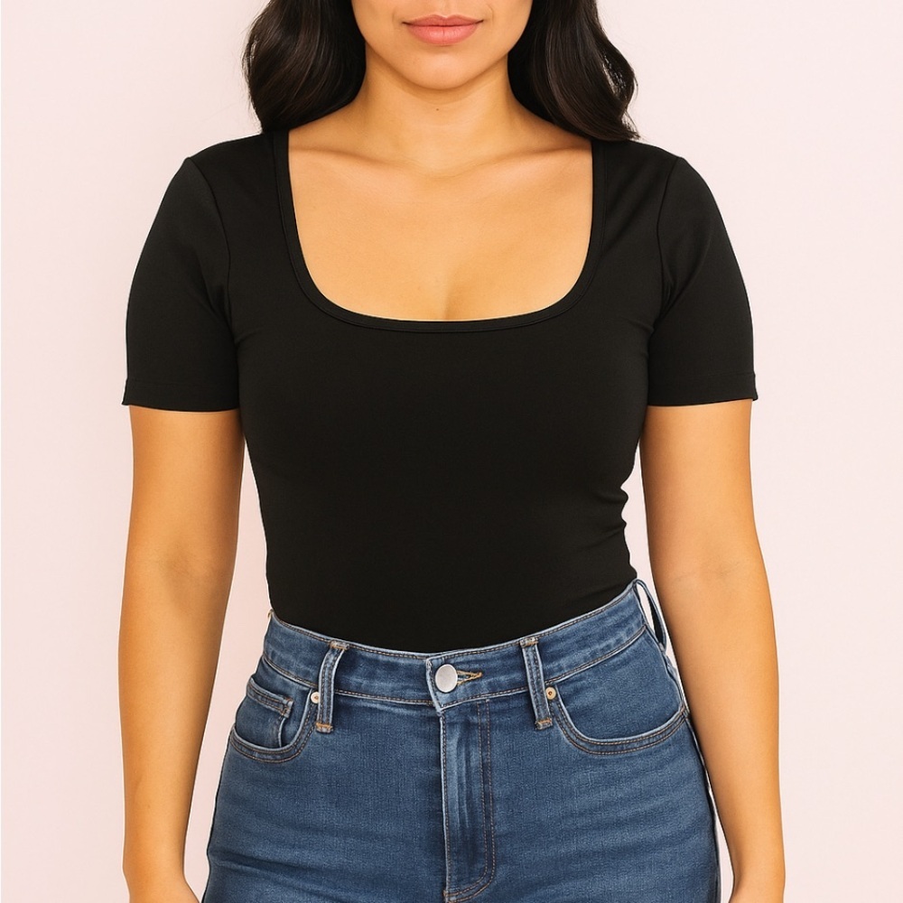 Basic Short Sleeve Compression Shape Wear Push Up Bodysuit Snap Closure Size S/M